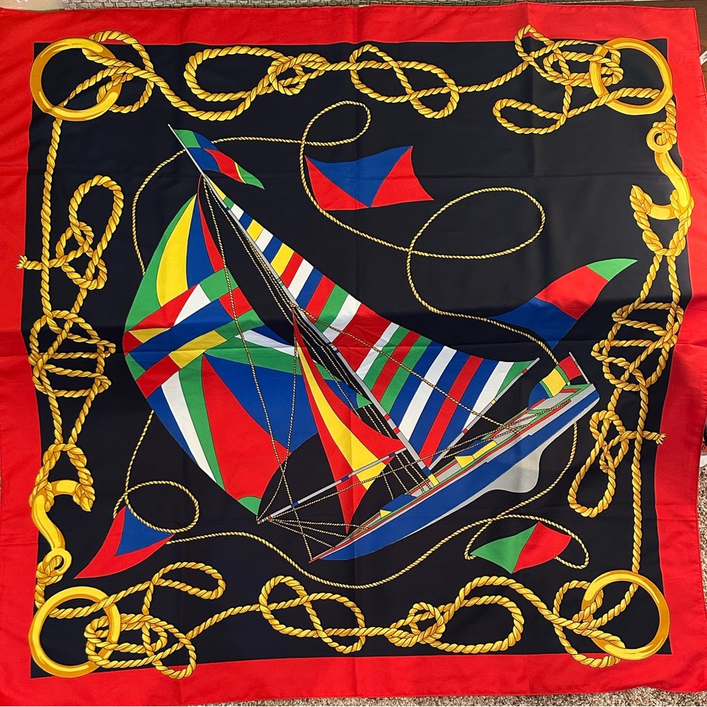 🌟2xHP🌟VTG Nautical Print Large Square Scarf 100% Polyester Made in Italy